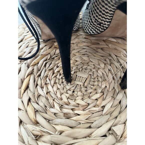 Zara sz 6.5 Black White Chevron Square Peep Toe Lace Up Stiletto Heels - Picture 5 of 8